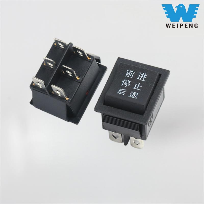 KCD4 Qara 31*25mm 6 pinli 3 mövqeli 16A 250V Rokçu açar