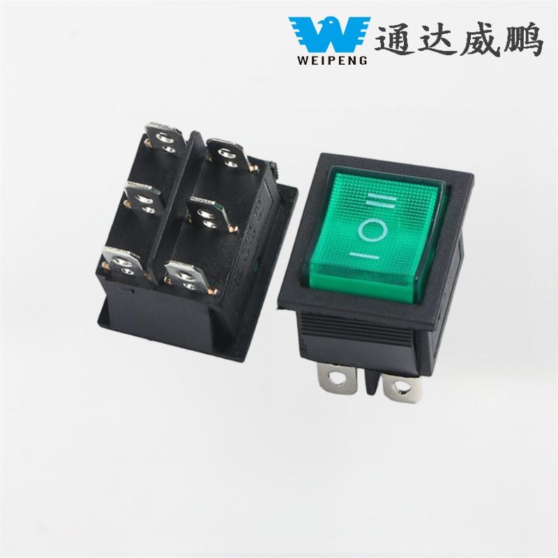 KCD4 Yaşıl LED 6-pin/4-pin İşıqlı 16A 250V Rokçu açar